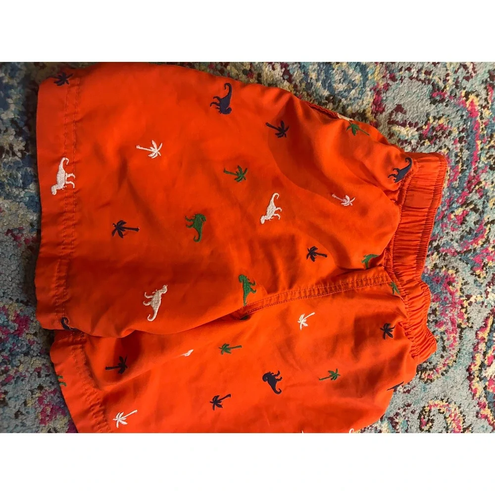 Hanna Andersson Swim Trunks Orange Dinosaur Palm Tree Embroidered Boys bin B‎